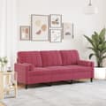 Miniatyrbillede 1 af 7: 3-personers sofa med pyntepuder 180 cm velour vinrød