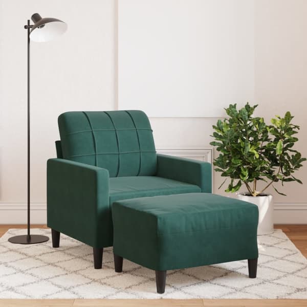 Fåtölj med fotpall mörkgrön 60 cm sammet
