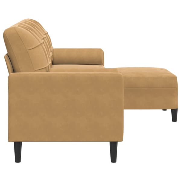 3-personers sofa med fodskammel 210 cm velour brun