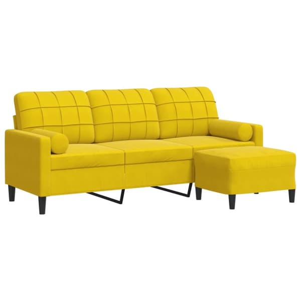 3-sitssoffa med fotpall gul 180 cm sammet