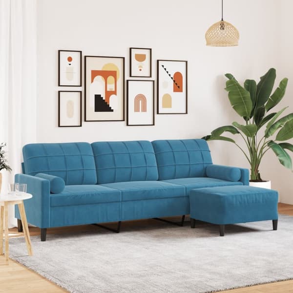 3-sitssoffa med fotpall blå 210 cm sammet
