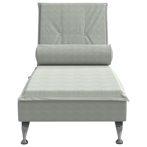 Massageschäslong med bolster ljusgrå sammet