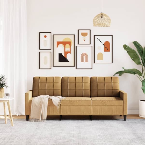 3-istuttava sohva, ruskea, 180 cm, samettiverhoiltu