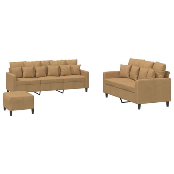 sofasæt 3 dele med hynder velour brun