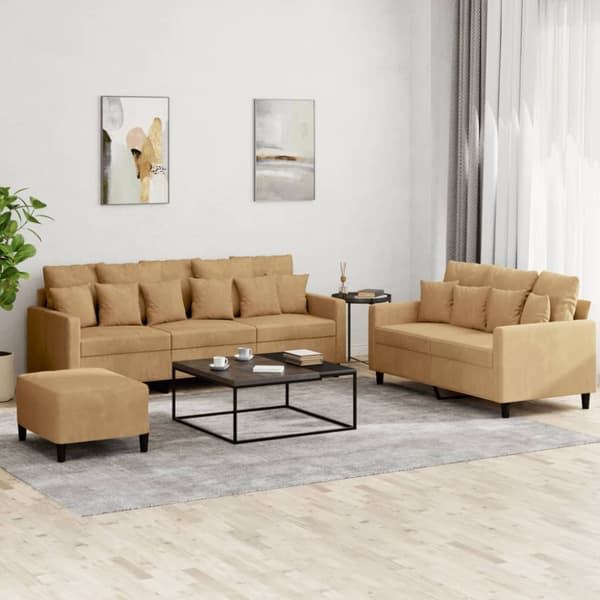 sofasæt 3 dele med hynder velour brun