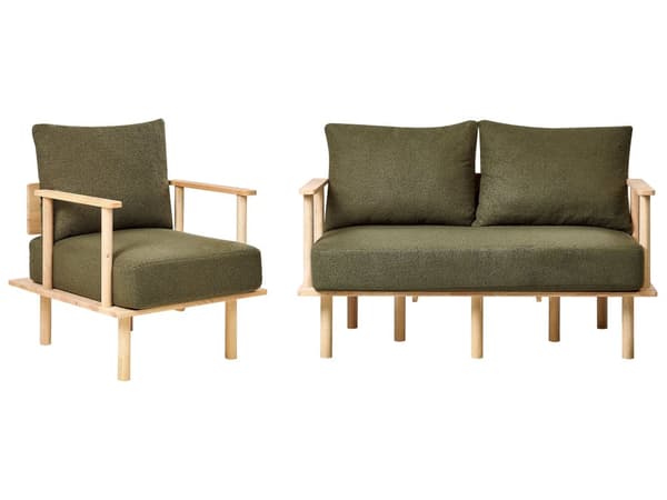 Soffgrupp Mörkgrön Tyg Träben Ram 2-sits Soffa Fåtölj Vardagsrum