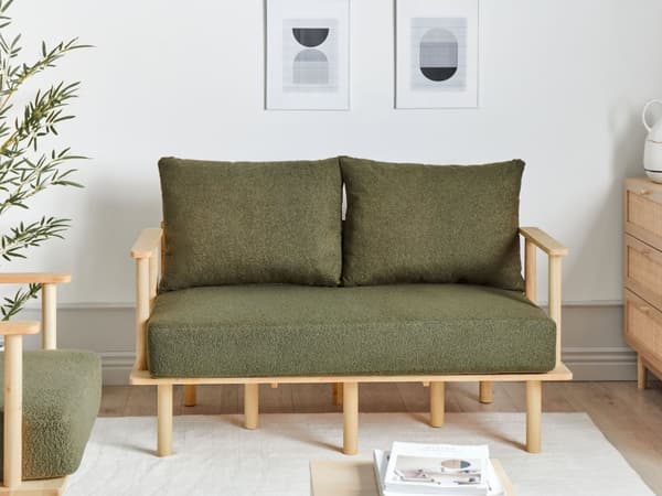 Sofa Mørkegrønn Polyester stoff Boucle Polstring 2-seter Minimalistisk Japandi-stil