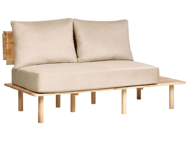 Sofa Beige Polyester Stoff Polstring 2-seter med Sammenleggbart Ryggstøtte Bord Japandi-stil