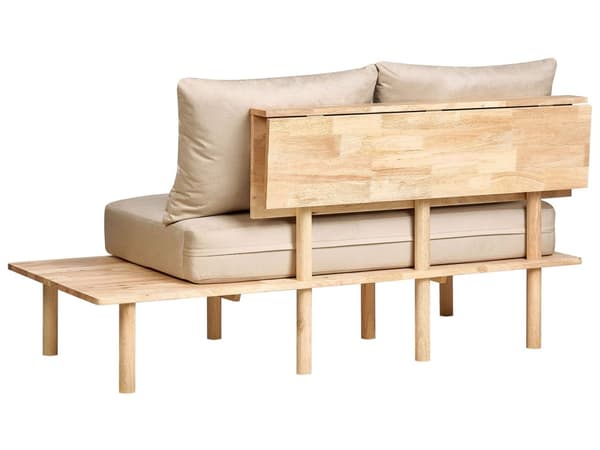 Sofa Beige Polyester Stoff Polstring 2-seter med Sammenleggbart Ryggstøtte Bord Japandi-stil