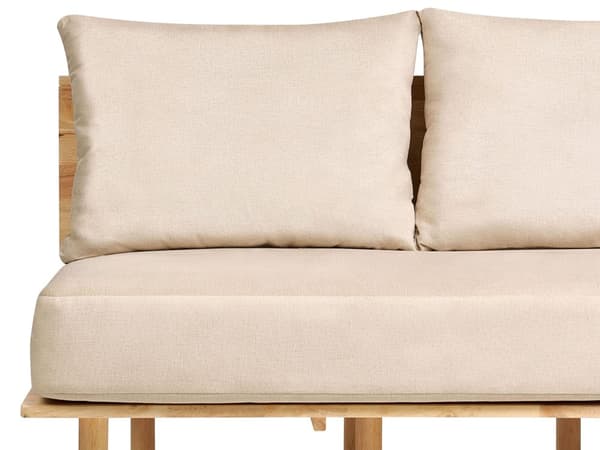 Sofa Beige Polyester Stoff Polstring 2-seter med Sammenleggbart Ryggstøtte Bord Japandi-stil
