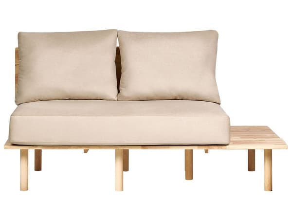 Sofa Beige Polyester Stoff Polstring 2-seter med Sammenleggbart Ryggstøtte Bord Japandi-stil