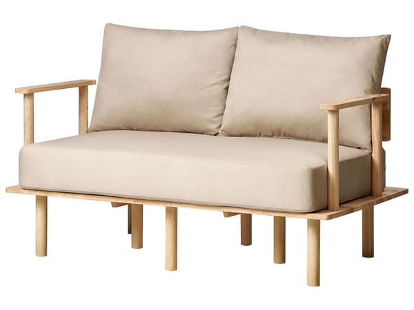 Sofa Beige Polyester Stoff Polstring 2-seter Japandi Minimalistisk Stil