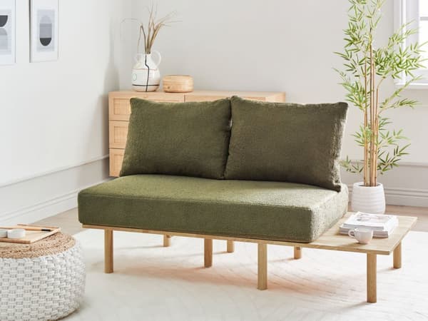 Sofa Mørkegrøn Boucle 2 Personers Tyk Polstret Dyb Blød Stofsofa til Stuen Moderne Inspiration Stue Møbel Moderne