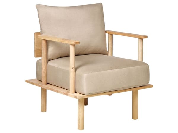 Stuesett Beige Stoff Treben Ramme 2-seter Sofa Lenestol Stue Retro stil