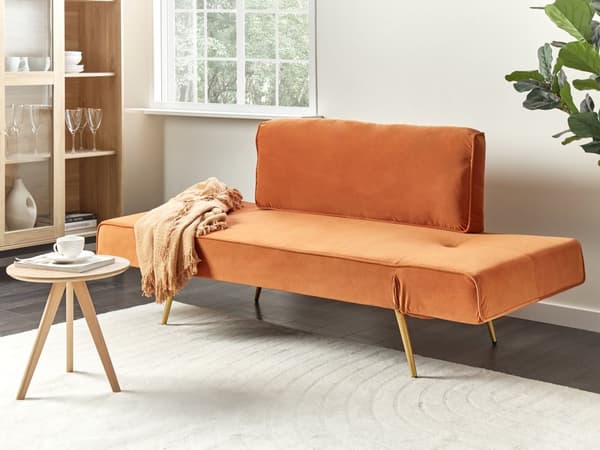 Sovesofa i Stoff Oransje Justerbare Armlener Stue Gjesteseng Retro