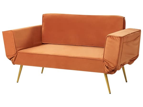 Sovesofa i Stoff Oransje Justerbare Armlener Stue Gjesteseng Retro