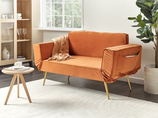 Sovesofa i Stoff Oransje Justerbare Armlener Stue Gjesteseng Retro