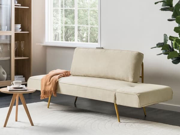 Sovesofa i Stoff Beige Justerbare Armlener Stue Gjesteseng Retro