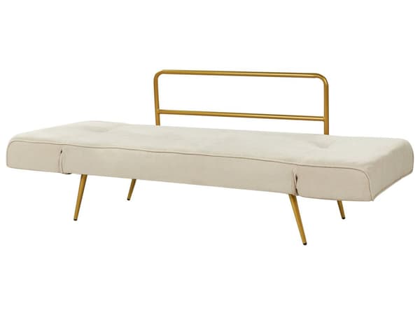 Sovesofa i Stoff Beige Justerbare Armlener Stue Gjesteseng Retro