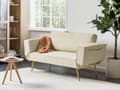 Miniatyrbilde 2 av 11: Sovesofa i Stoff Beige Justerbare Armlener Stue Gjesteseng Retro
