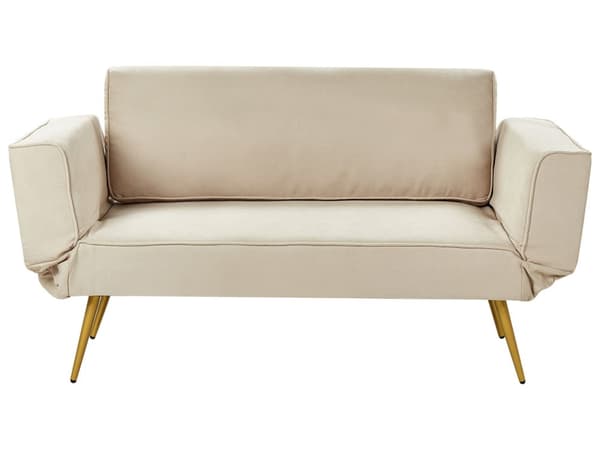 Sovesofa i Stoff Beige Justerbare Armlener Stue Gjesteseng Retro