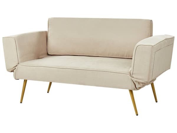 Sovesofa Beige Polyester 2 Personers Moderne Blød Sofa Sofaseng To Personers Designsofa til Værelse Stofsofa med Klik Klak funktion