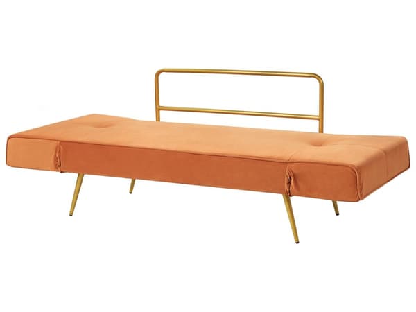 Bäddsoffa Orange Tyg Justerbara Armstöd Vardagsrum Gästsäng Minimalistisk