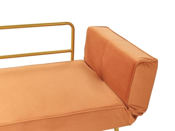 Bäddsoffa Orange Tyg Justerbara Armstöd Vardagsrum Gästsäng Minimalistisk
