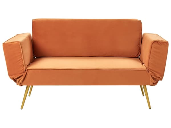 Bäddsoffa Orange Tyg Justerbara Armstöd Vardagsrum Gästsäng Minimalistisk