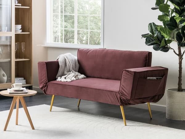 Bäddsoffa Rosa Tyg Justerbara Armstöd Vardagsrum Gästsäng Minimalistisk