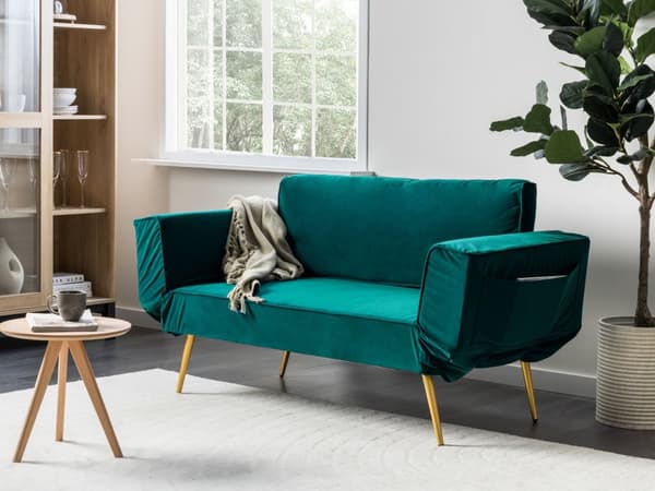 Vuodesohva smaragdinvihreä sametti 187 x 82 x 75 cm säädettävät käsinojat 2 istuttava moderni glamour tyyli