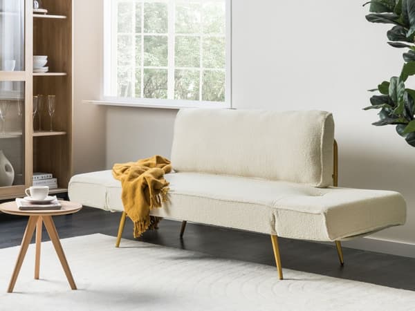 Vuodesohva luonnonvalkoinen buklee 187 x 82 x 75 cm säädettävät käsinojat 2 istuttava moderni glamour tyyli