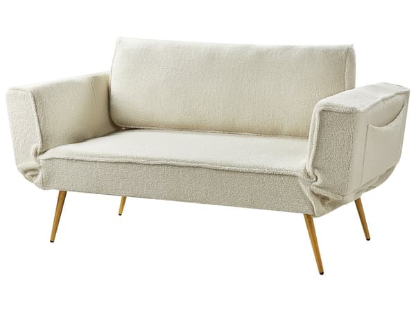 Vuodesohva luonnonvalkoinen buklee 187 x 82 x 75 cm säädettävät käsinojat 2 istuttava moderni glamour tyyli
