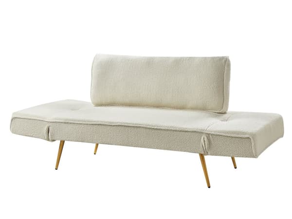 Vuodesohva luonnonvalkoinen buklee 187 x 82 x 75 cm säädettävät käsinojat 2 istuttava moderni glamour tyyli