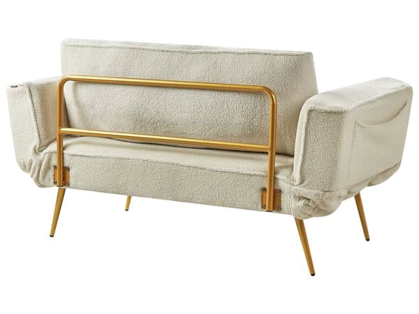 Vuodesohva luonnonvalkoinen buklee 187 x 82 x 75 cm säädettävät käsinojat 2 istuttava moderni glamour tyyli