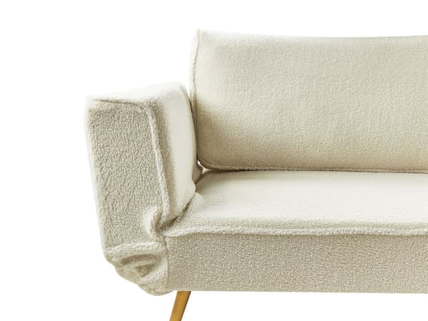 Vuodesohva luonnonvalkoinen buklee 187 x 82 x 75 cm säädettävät käsinojat 2 istuttava moderni glamour tyyli