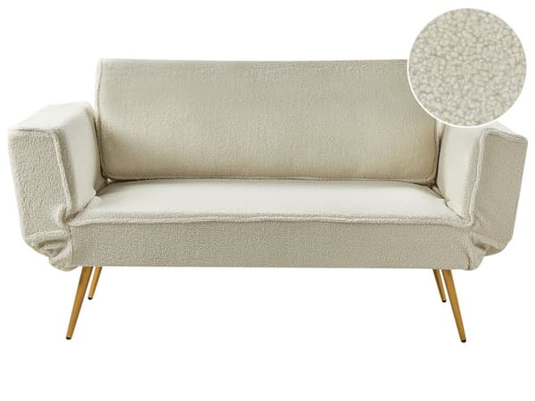Vuodesohva luonnonvalkoinen buklee 187 x 82 x 75 cm säädettävät käsinojat 2 istuttava moderni glamour tyyli