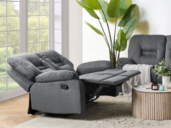 Hvilestol Mørkegrå Tykt Polstret Polyester 2 pers 146 x 101 x 73 Tv stol Push-Back sovefunktion Manuelt Justerbar Ryg og Fodstøtte Stue