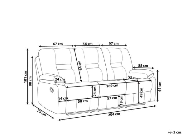 Hvilestol Mørkegrå Tykt Polstret Polyester 3 pers 204 x 101 x 73 Tv stol Push-Back sovefunktion Manuelt Justerbar Ryg og Fodstøtte Stue