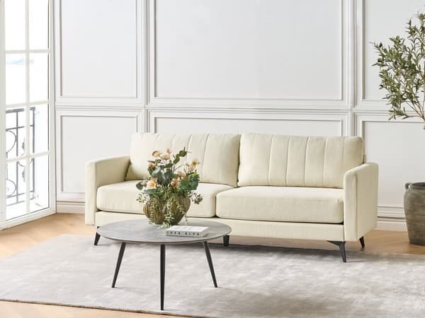 Sofa Lys Beige Polyester 3 Personers Tyk Polstret Dyb Blød Stofsofa til Stuen Moderne Inspiration Stue Møbel Klassisk
