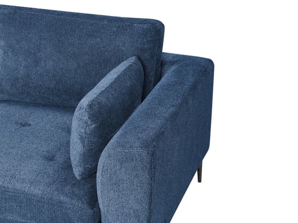 Hjørnesofa blå højre stof polyesterbetræk L-formet til tre personer stue opholdsrum