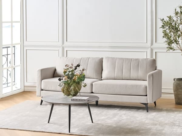 Soffa 3-sits Tyg Ljus Beige Vardagsrum Modern Stil Metallben