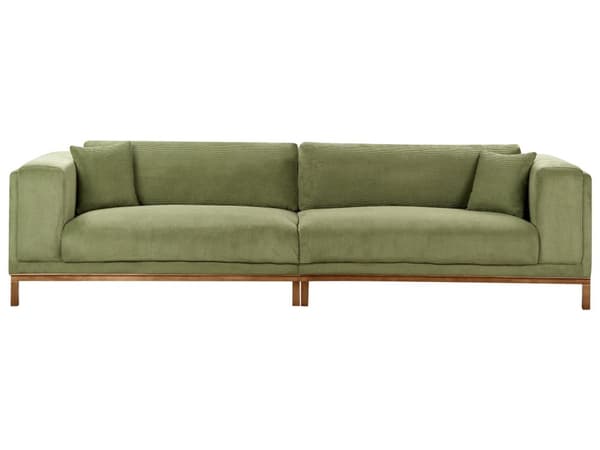 Sofa Grønn Kordfløyel Polstring Treben 4 Seter Tykt polstret Moderne Stil Stue Møbler