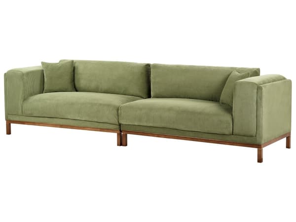 Sofa Grønn Kordfløyel Polstring Treben 4 Seter Tykt polstret Moderne Stil Stue Møbler