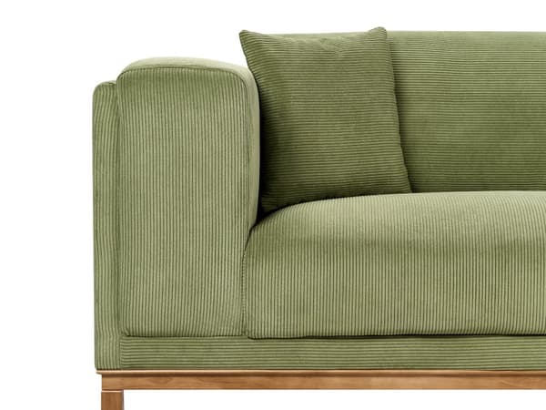 Sofa Grønn Kordfløyel Polstring Treben 4 Seter Tykt polstret Moderne Stil Stue Møbler