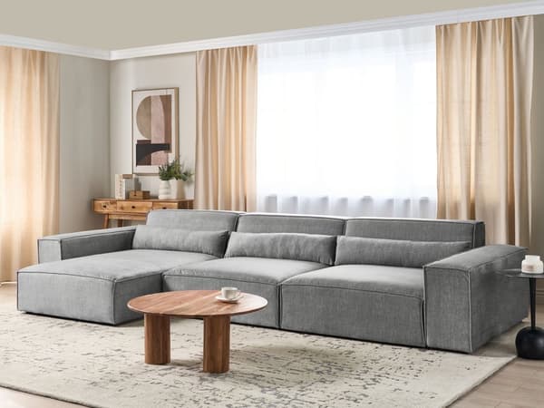 Høyrehånds 3-seters Modulær Sofa Grå Seksjonssofa Stoff med Svarte Ben Moderne Stue