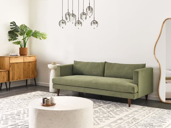 3-seters sofa Grønn Stoff Ben i mørkt tre Ryggputer Moderne design Stue