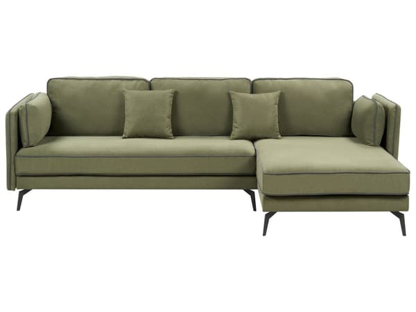 Hjørnesofa med Chaiselong Grøn Polyester 3 Personers Sofa L Formet Dyb Sofahjørne Siddemøbel Blød Stofsofa Venstrevendt