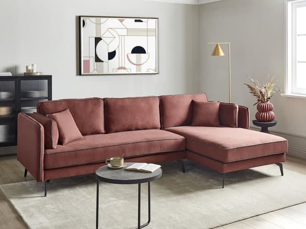Hjørnesofa Burgunder Polstring Polyester Metallben Pute Ryggstøtte Spredte Puter Moderne Design