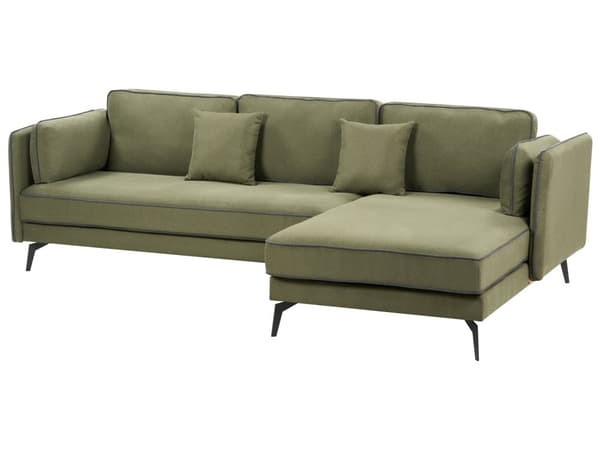 Hjørnesofa Grønn Polstring Polyester Metallben Pute Ryggstøtte Spredte Puter Moderne Design